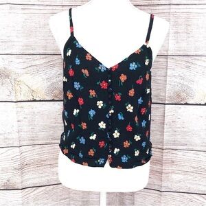Madewell Black Button-Down V-neck Cami in Pressed Flowers Size 2